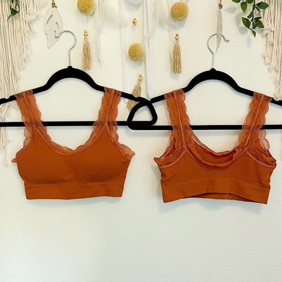 RUST Ribbed Thick Strap Bralette with Lace Trim - Picture 2 of 5